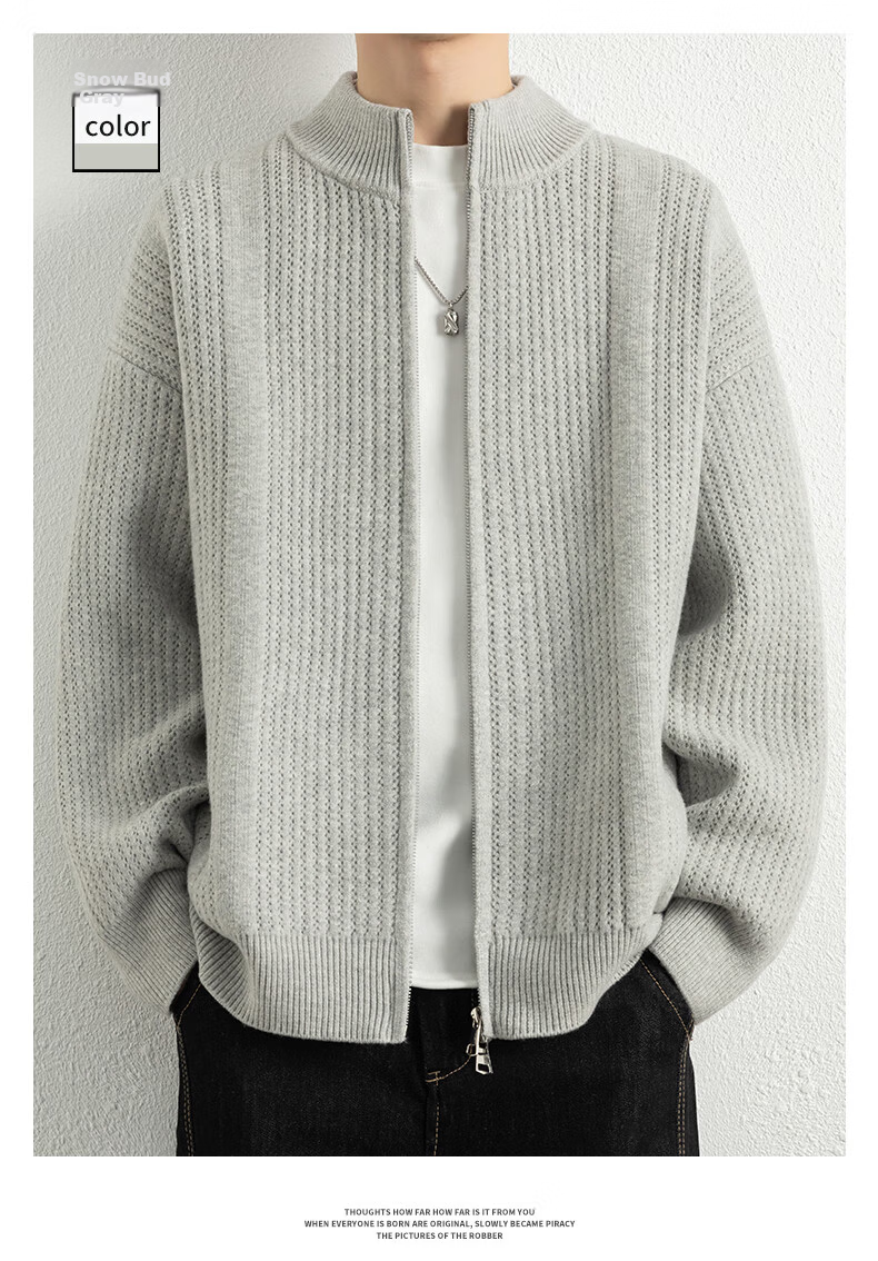 ROMON Men's Cardigan Knit Sweater Spring Autumn Trendy Casual Warm Drop Shoulder Stand Collar Jacket 7029 Dark Black 3X 5