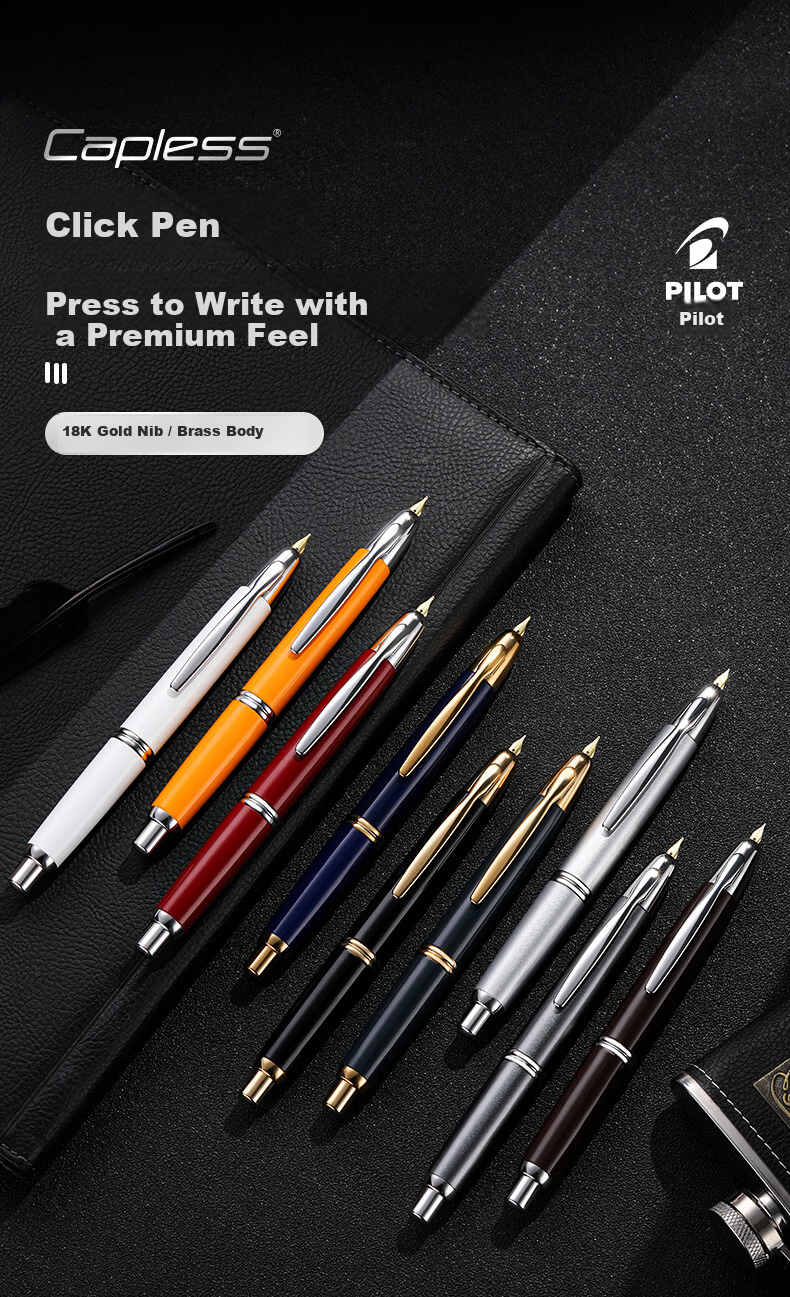 PILOT CAPLESS Retractable Fountain Pen Business Office Gift for Leaders Adult Pen (Gold Clip) F Nib Black FC-1500RG-F-B 1