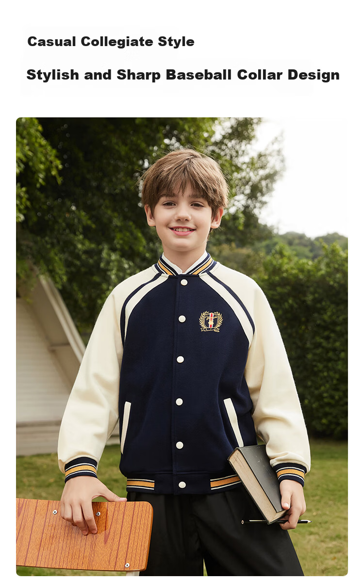 YEEHOO Boys' Jacket, Children's Baseball Uniform, Big Kids' Sweatshirt, Preppy Style Cool Sportswear Autumn Wear, Blue, Size 140 2