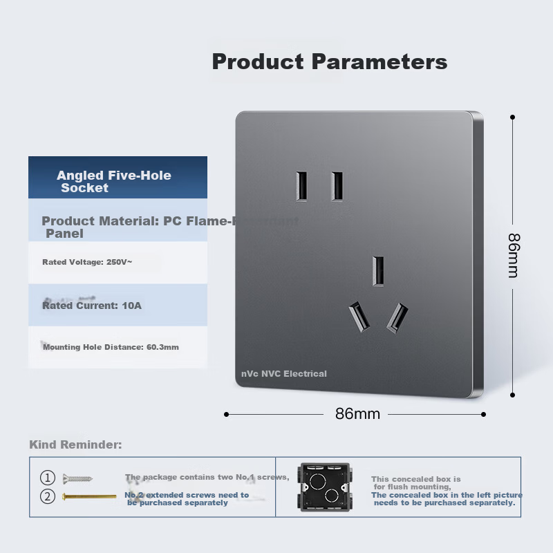 NVC Lighting Electrical Switch Socket Two-Gang Single-Control Switch 86-Type Ultra-Thin Panel Switch N29 Misty Gray