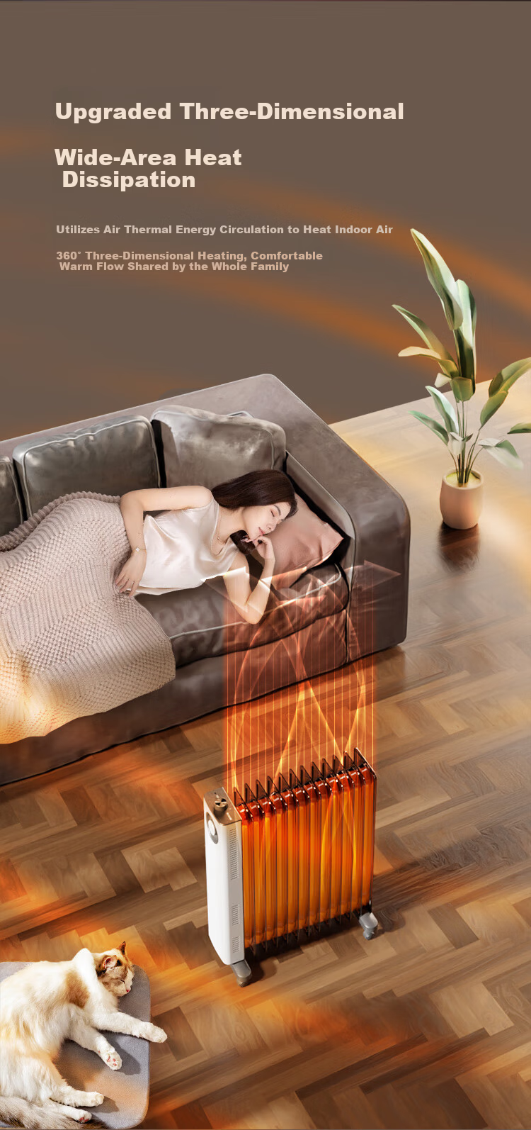GREE Annual Best-Selling Electric Oil Heater Vertical Electric Heater Large Area Humidifying Wide Plate NDY23-X6022 3