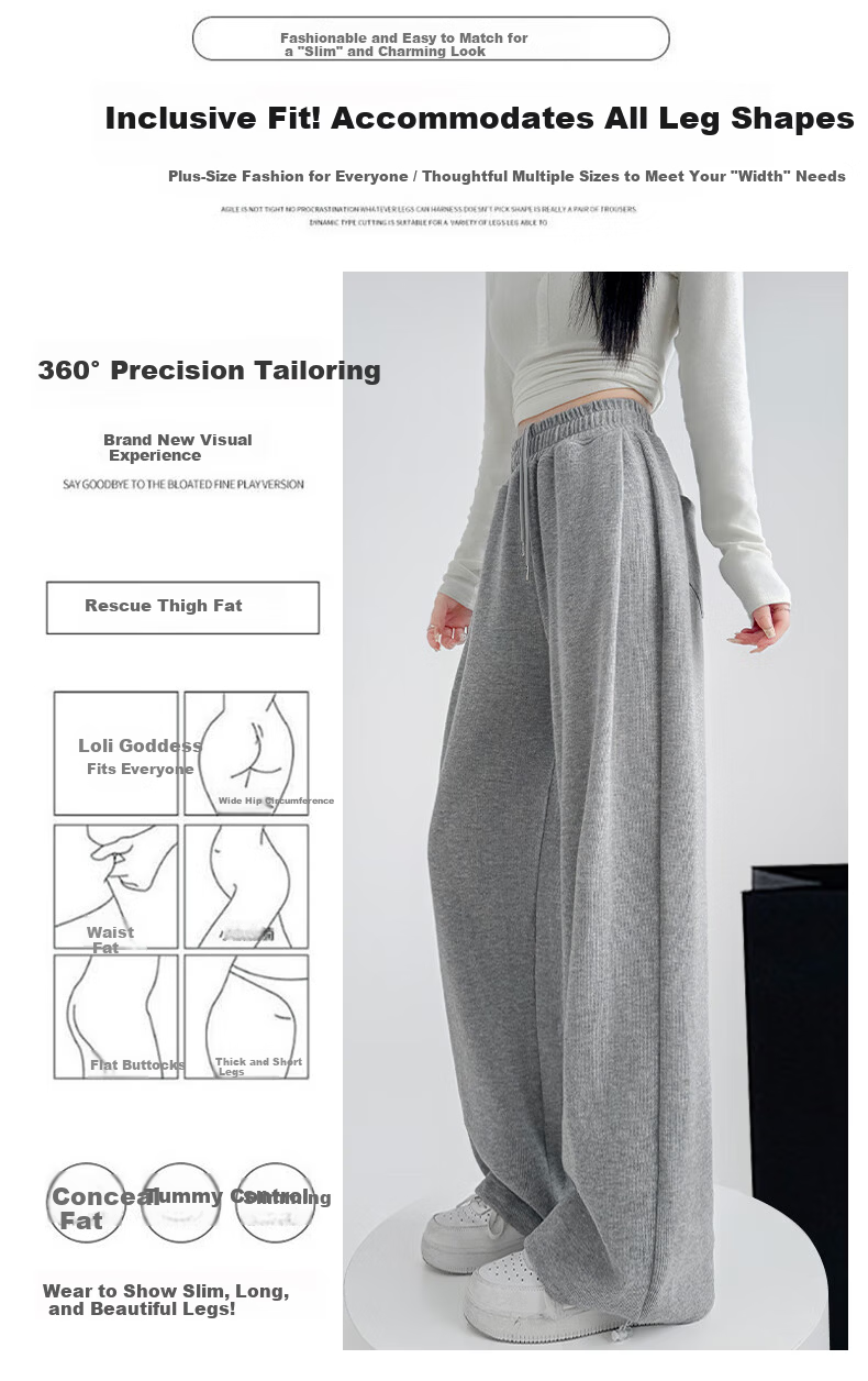 FitonTon Women's Casual Sports Pants 2026 Spring Autumn New High Waist Draped Straight Slim Versatile Sweatpants Wide Leg Trousers 6