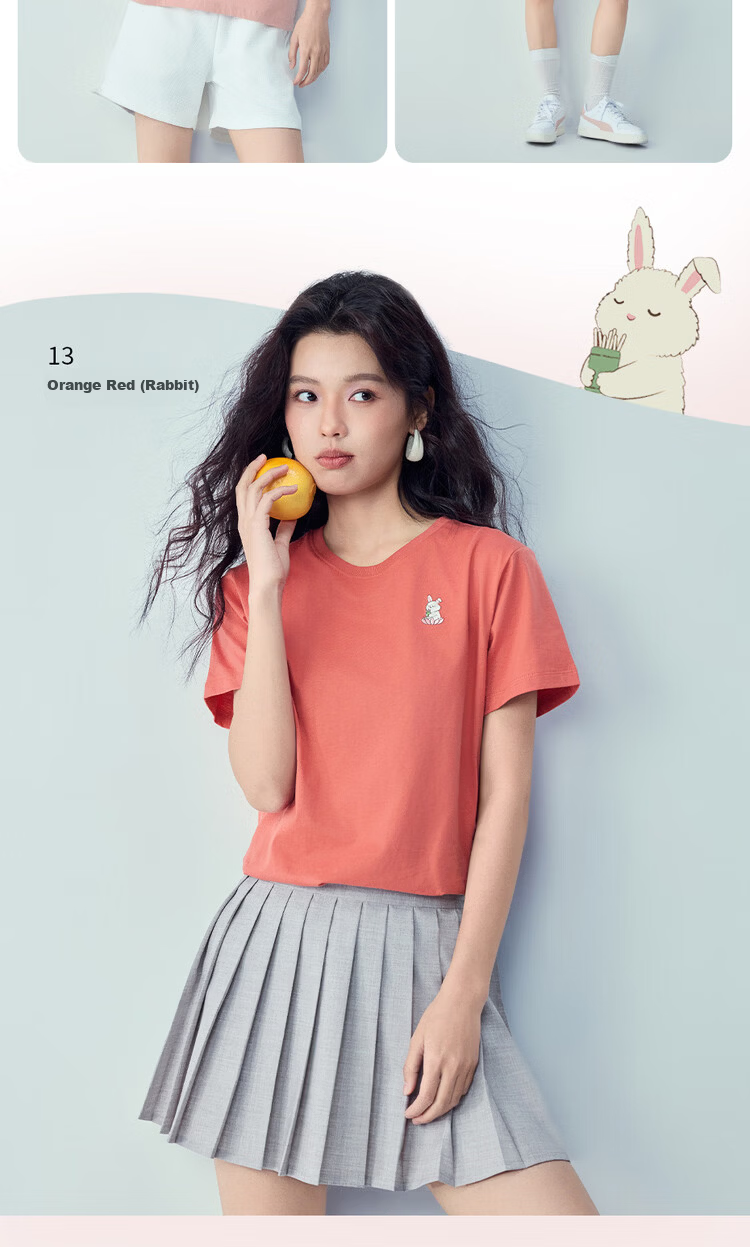 Giordano Women's Short Sleeve T-Shirt New Pure Cotton Casual Round Neck Embroidered Animal Top 05396384 13