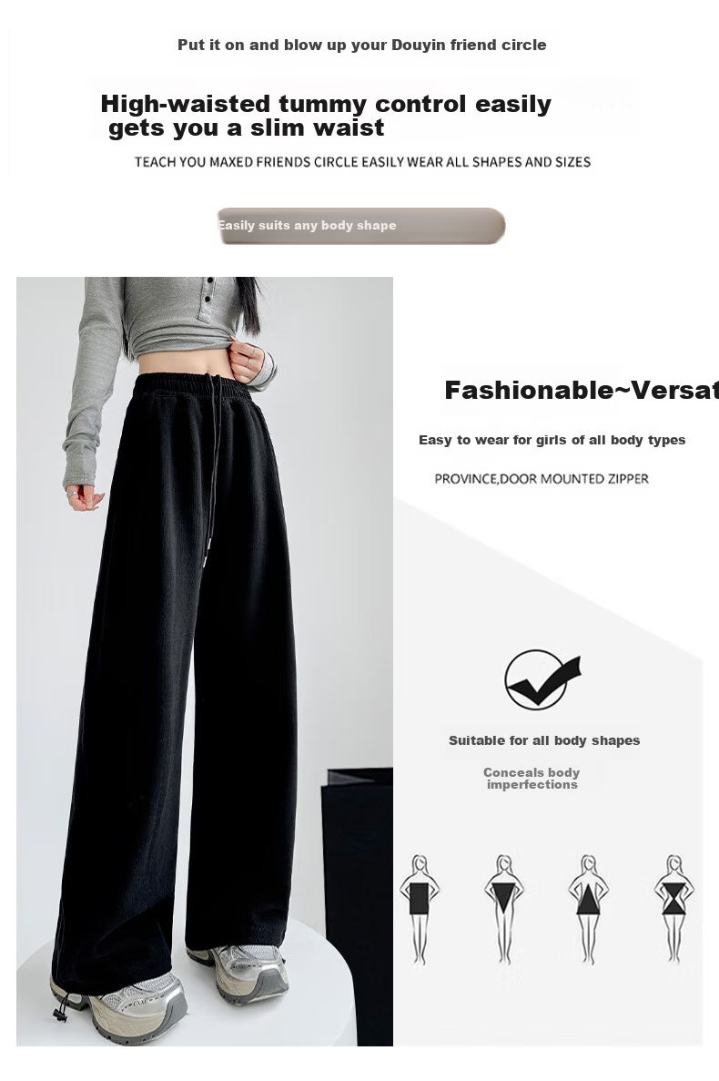 FitonTon Women's Casual Sports Pants 2026 Spring Autumn New High Waist Draped Straight Slim Versatile Sweatpants Wide Leg Trousers 5