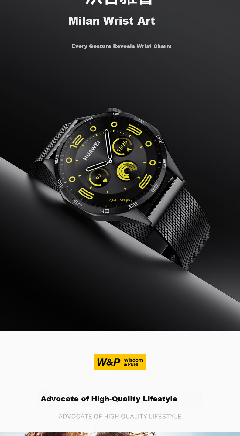 W&P Compatible with Huawei Watch Bands for GT5/GT6/4Pro/Watch5/4Pro/3/2/New, Extraordinary Master Milanese Metal Double Magnetic Stainless Steel Strap for Men, Silver 2
