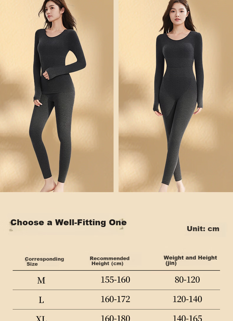 Tingmei Women's Thermal Wool Heating Seamless Slim Fit Autumn Winter Body Shaping Set Black L 23