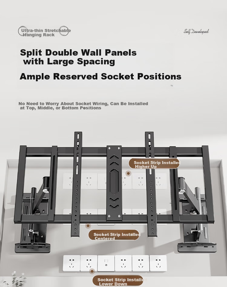 Enlip Ultra-Thin Recessed Split Telescopic TV Wall Mount Bracket 65-90 Inch Compatible with Xiaomi Hisense TCL Skyworth 75/85 Inch TVs No Obstruction to Sockets and Speakers 5