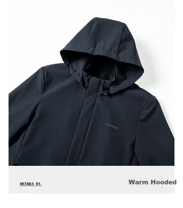 MONTAGUT Men's Jacket Hooded Removable Mulberry Silk Modal Autumn Water-Repellent Wrinkle-Free Windbreaker 23