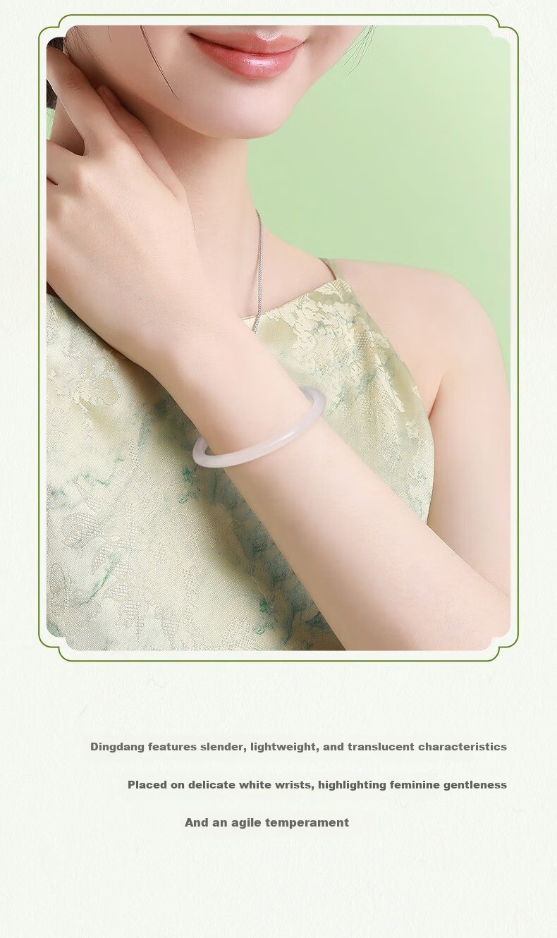 CHOW TAI SENG White Moonlight Chalcedony Bracelet Natural Translucent New Chinese Style Jade Bangle Birthday Gift for Girlfriend and Mom 17
