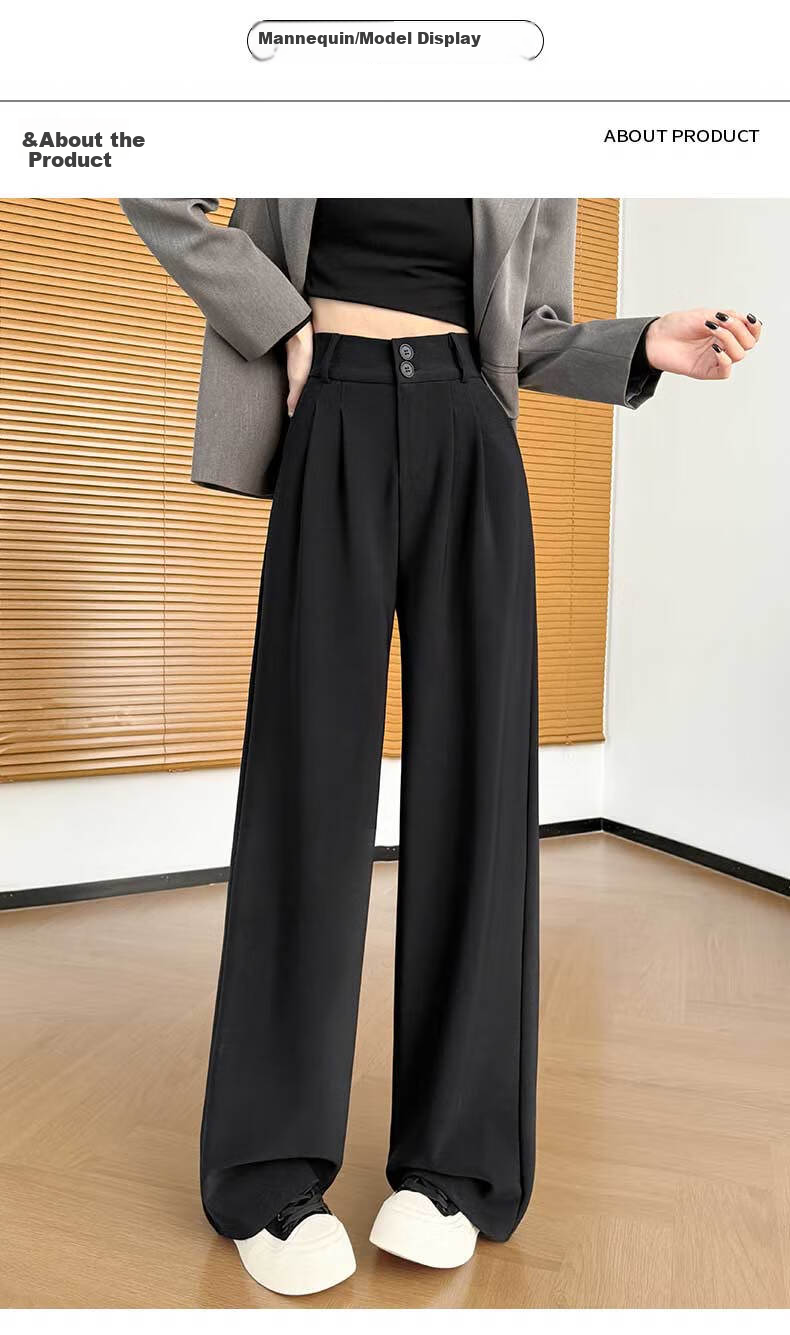 FitonTon Women's Suit Pants Spring Summer 2026 New Black Slim Fit Slimming Draped Straight Wide-Leg Casual Trousers 9
