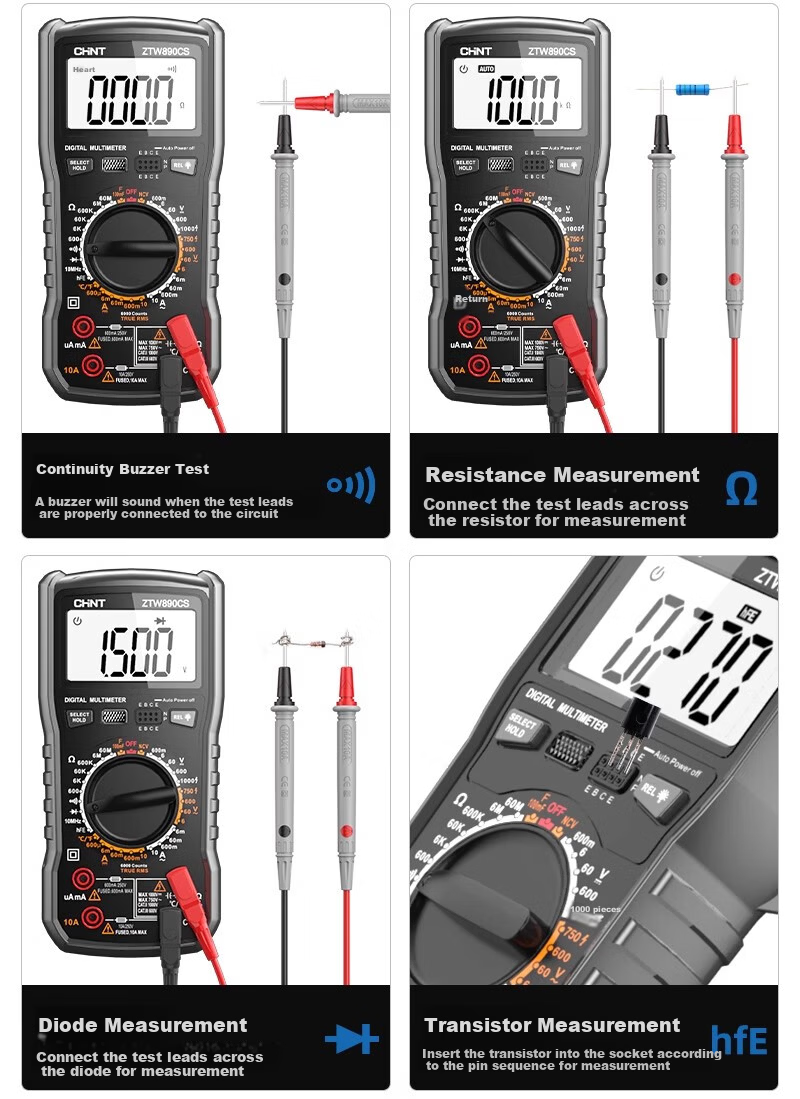 CHNT Digital Multimeter High Precision Smart Auto-Burn Protection Multifunctional Household Electrical Repair Universal Meter 21