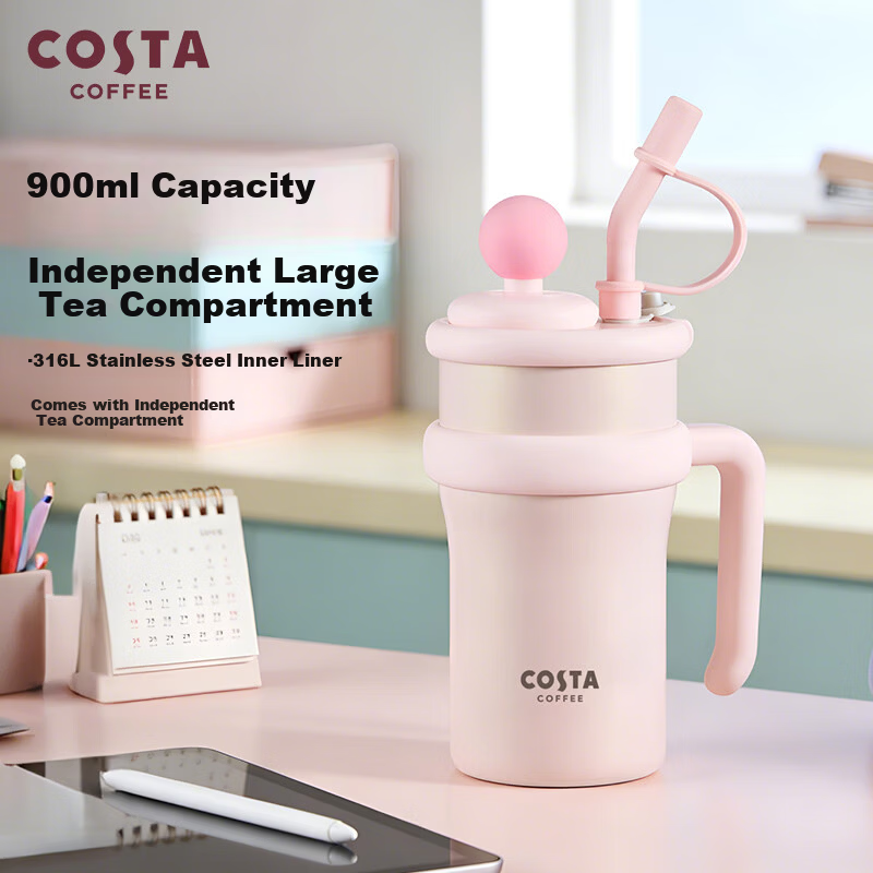COSTA Stainless Steel Jumbo Large Capacity Insulated Tumbler Women's Water Bottle Student Ice Cup with Straw Car Travel Holiday Gift