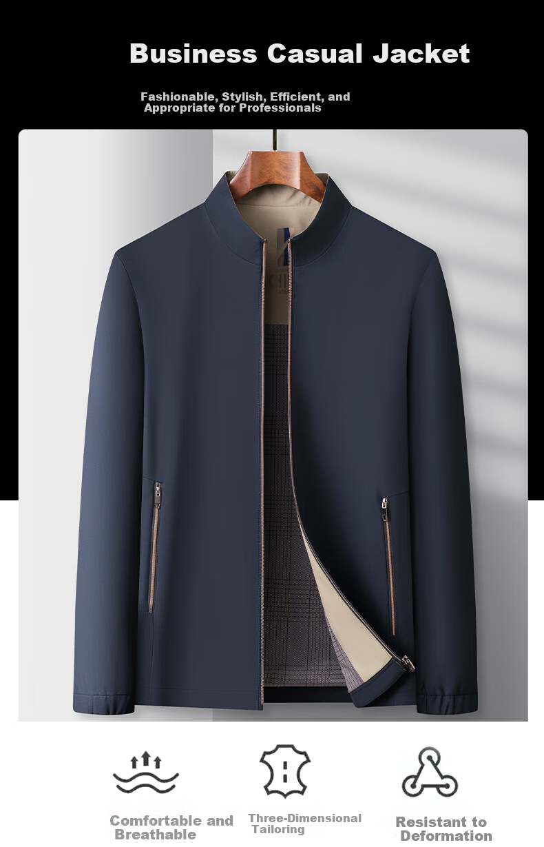 TUCANO Men's Spring Autumn Lightweight Jacket Middle-aged and Elderly Business Windproof Stand Collar Coat Dad's Executive Jacket 1