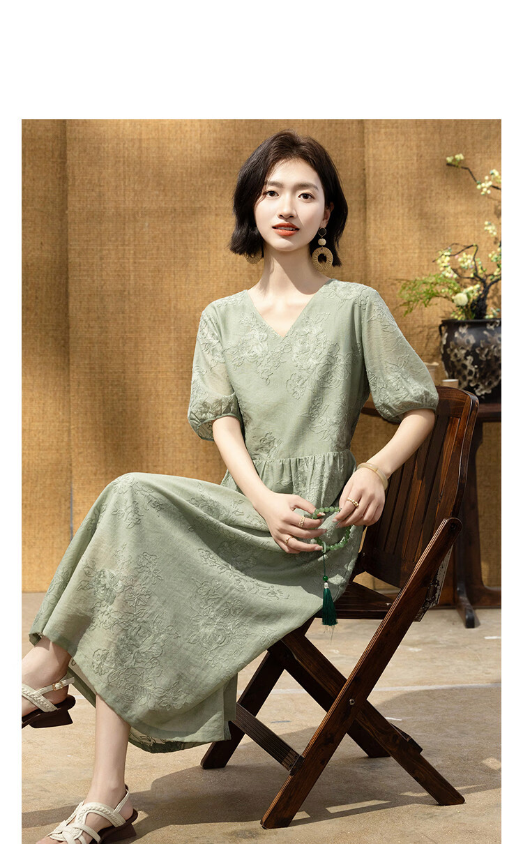 Demana Gentle Commuting Summer Lady Style Round Neck Mid Sleeve Embroidered Loose A-Line Slim Dress Women Premium Feel 14