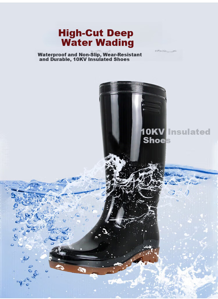 SHENGLI T-Gard® Industrial Mining Boots Waterproof Reflective High-Cut Rain Boots Slip-Resistant Wear-Resistant 20KV Insulated Rain Boots Black Size 42 FMB350 4