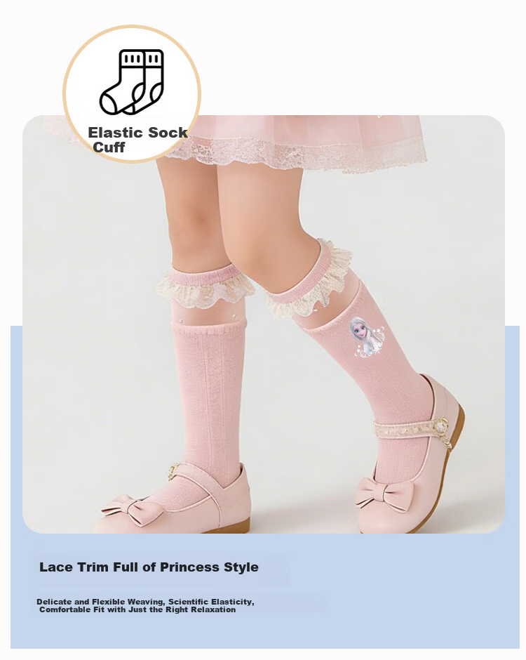 Disney Girls' Summer Thin Lace Mesh Knee-High Socks DSP3585 Elsa 3 Pairs 16-18cm 2