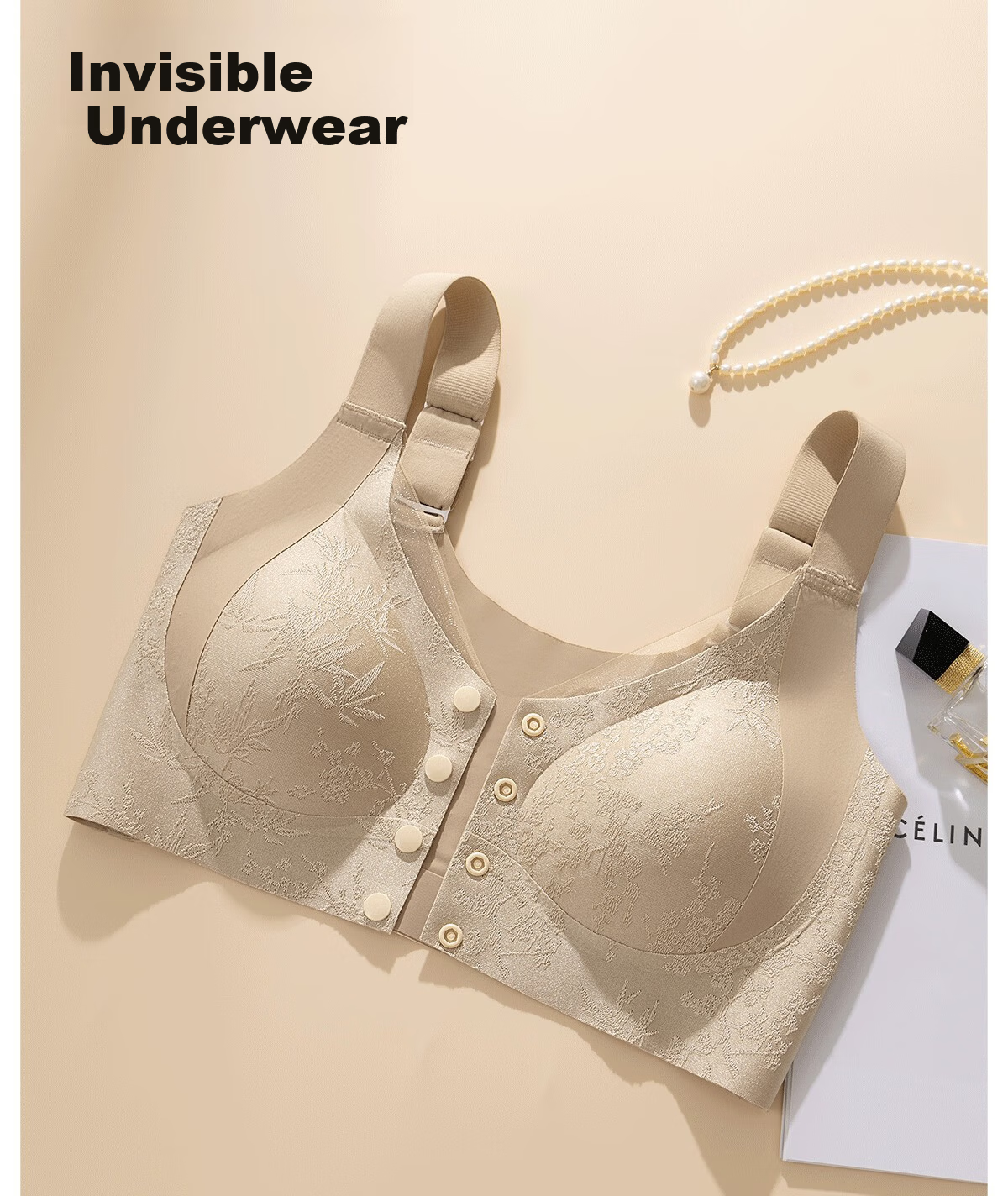 GRACEWELL Women's Embossed New Chinese Style Jacquard Mom Bra Wireless Front Closure Skin L 5
