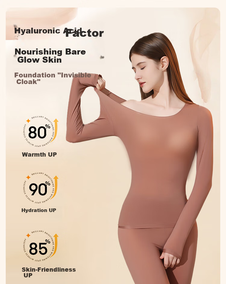 MiiOW Women's Skin Care Thermal Underwear Seamless Ultra-Thin Invisible Face Mask Base Layer Moisturizing Autumn Top and Bottom Set 3