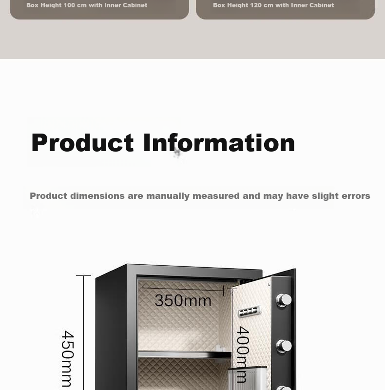 Deli Home Safe Box, Yao Zhen 60cm Fingerprint Unlock, All-Steel Anti-Theft Portable Small Gold Vault Can Be Used As Bedside Table, VA621 Gold 28