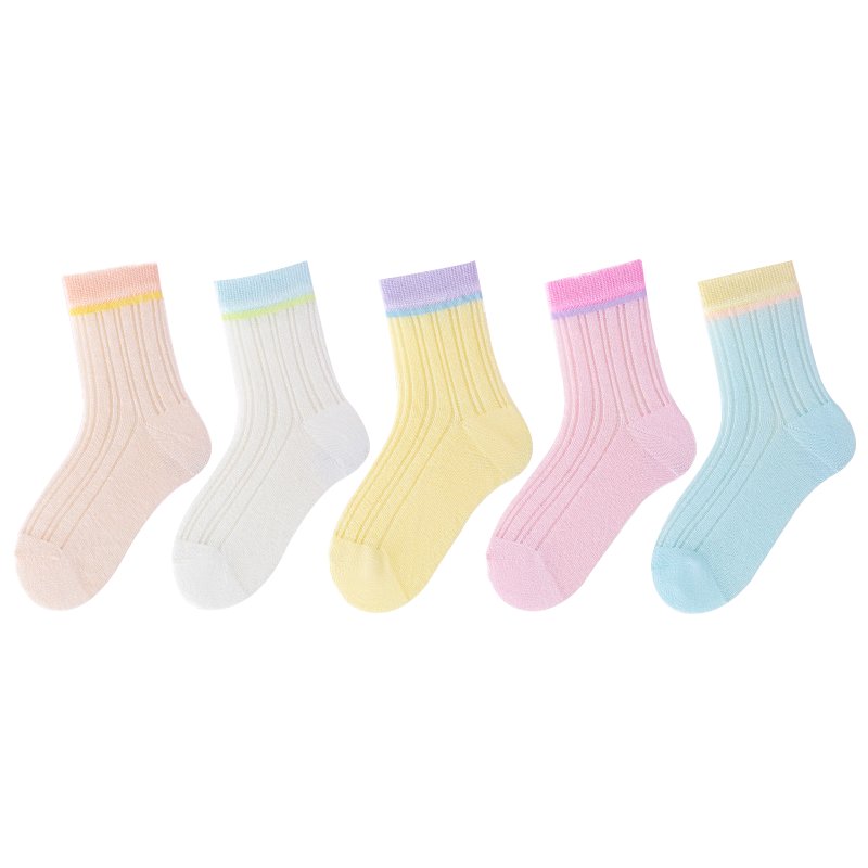 Bingxue Kapok Children's Socks Boys and Girls Summer Thin Mesh Mid-Calf Cotton Socks Breathable Cartoon Pure Color Seamless Casual Short Socks