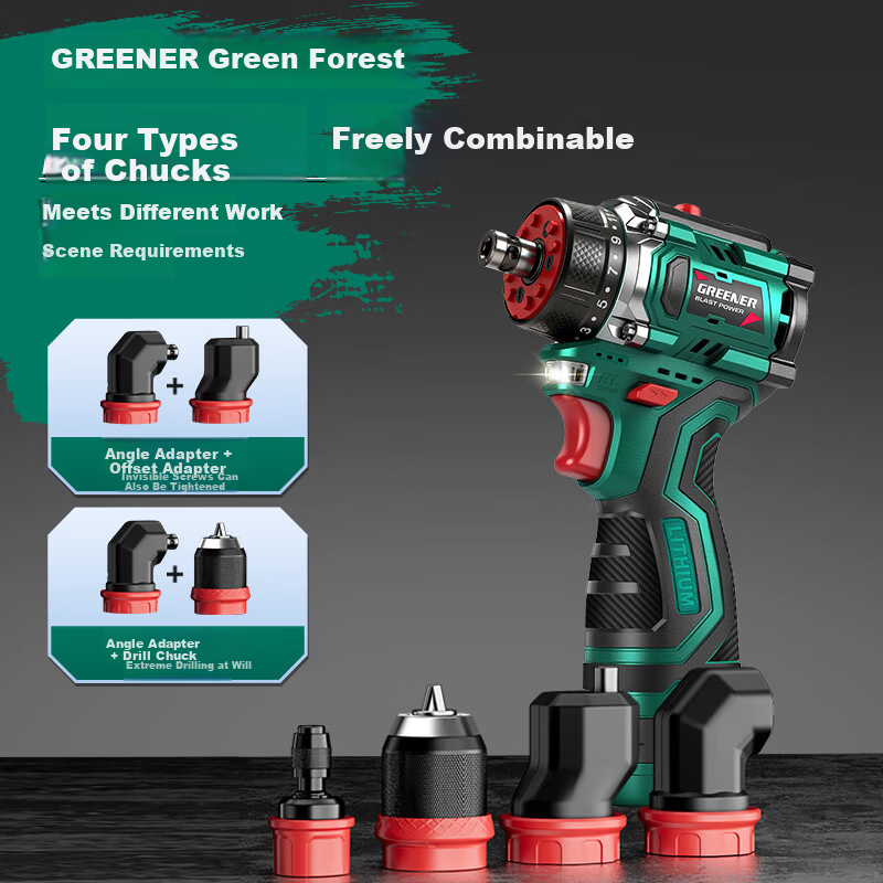 GREENER 16.8V Brushless Cordless Electric Drill with Quick-Change Chuck 2Ah Battery Dual Pack 2