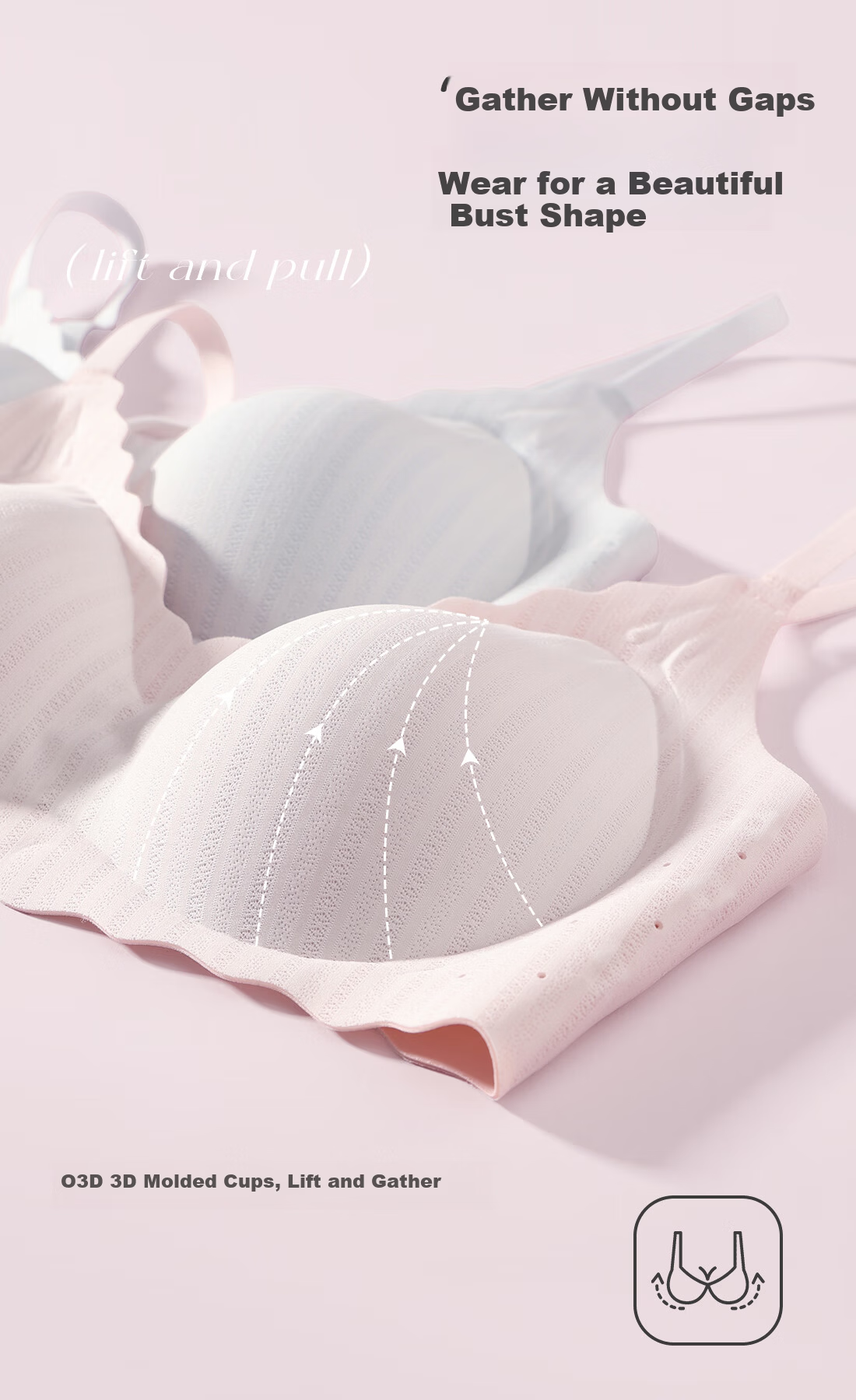 Ordifen Grade 7 Antibacterial Underwear Black Technology W-Shaped Soft Support Push-Up Side Breast Gathering Skin-Friendly Breathable Lace Sweet Bra 10