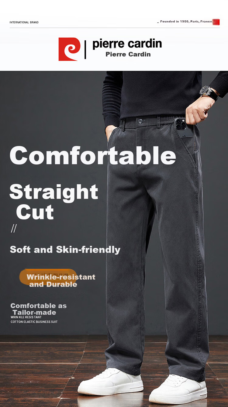 Pierre Cardin Men's Spring Summer Business Casual Straight Leg Pants Loose Fit Stretch Tencel Trousers Gray 32 2
