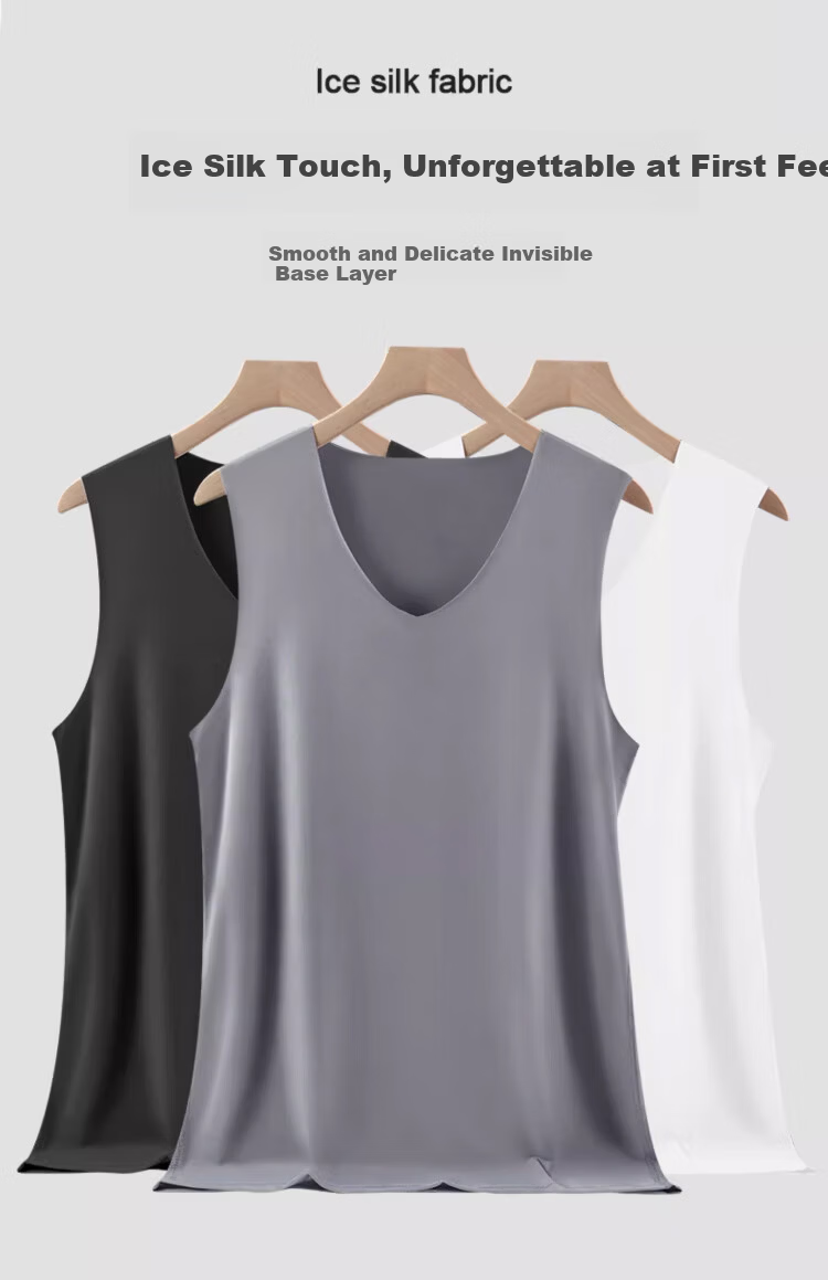 LangSha Men's Ice Silk Seamless 7A Antibacterial Spring Summer Sports Racerback Stretch Base Tank Top 3-Pack 3