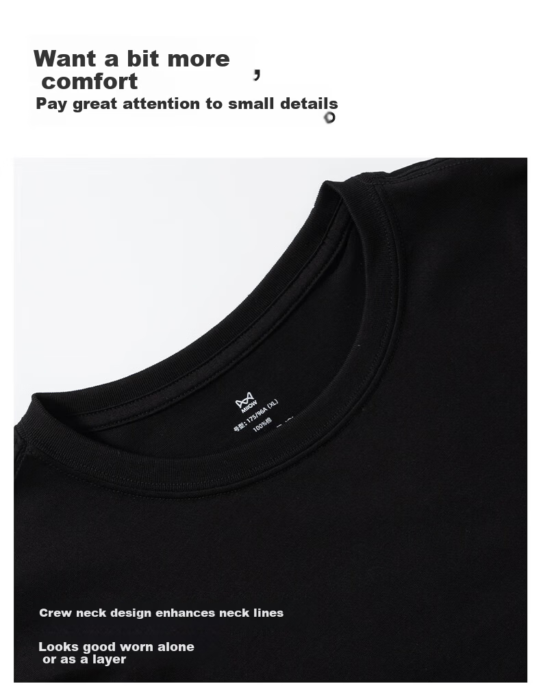 MiiOW Autumn Pure Cotton Long Sleeve T-Shirt Men Spring and Autumn Solid Color Crew Neck Loose Casual Base Shirt 9