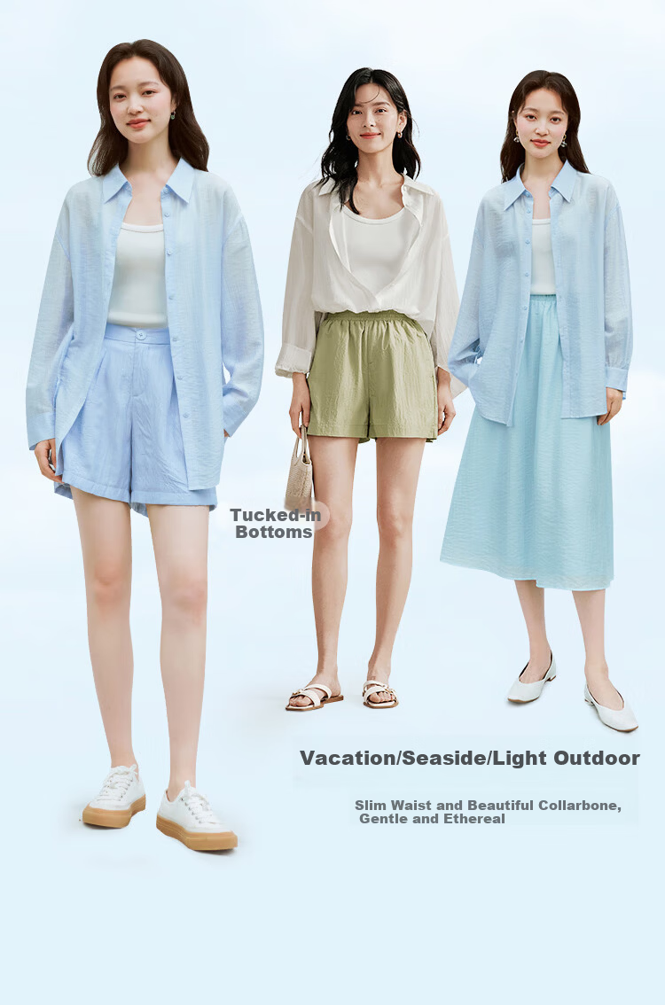 Inman Lyocell Tencel Women's Lightweight Shirt 2026 Summer New Blouse Top Light Gray Blue XL 7