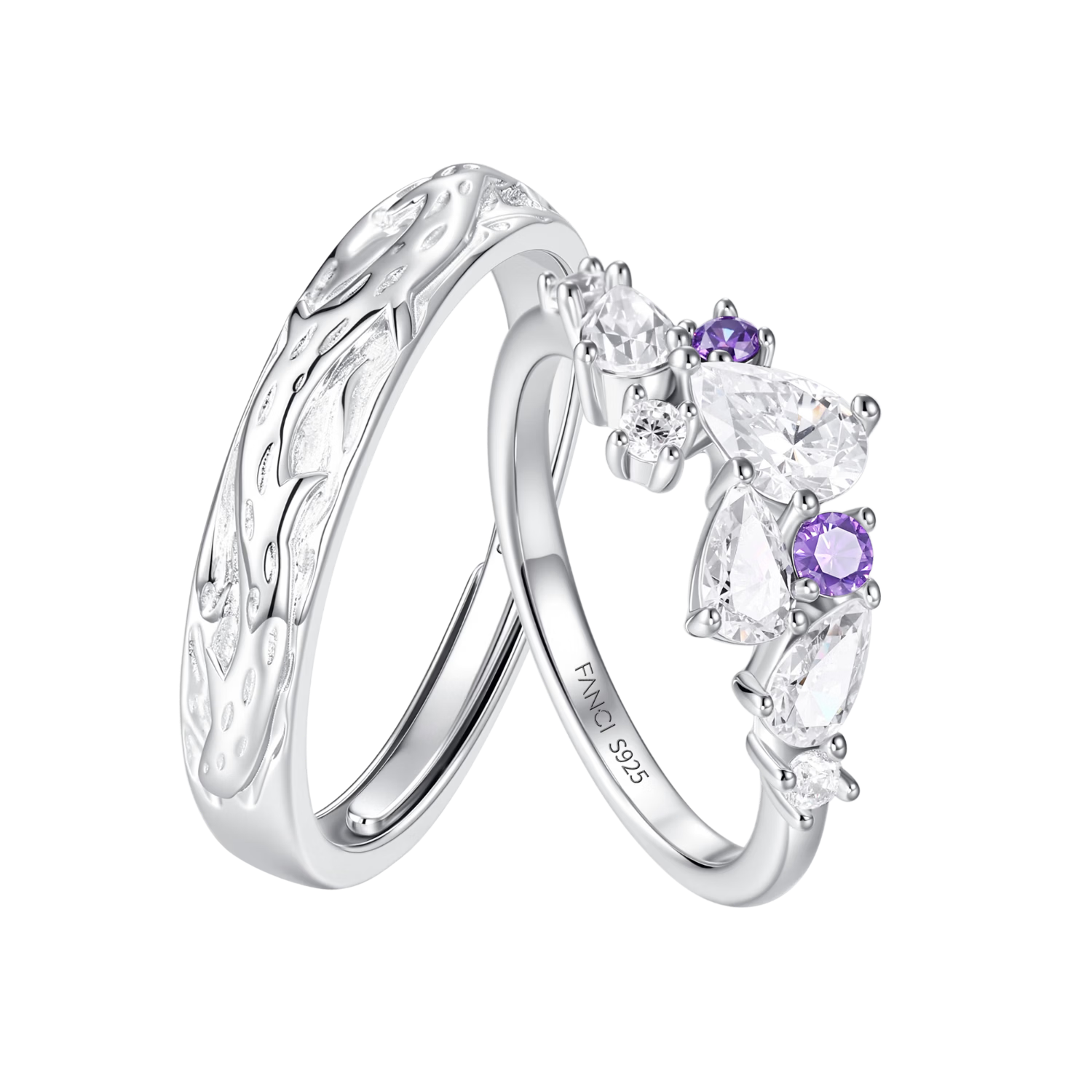 FanciFanci Wisteria Couple Rings Pair Silver Jewelry Birthday Gift for Girlfriend Size 15
