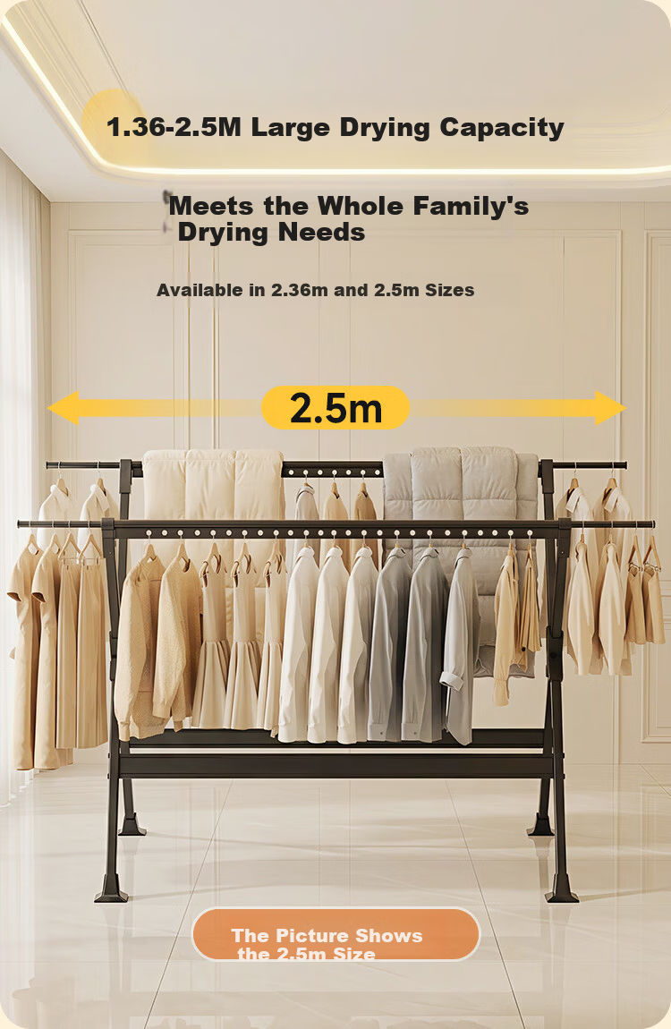Jiabangshu Aluminum Alloy Telescopic Folding Clothes Drying Rack Indoor Outdoor Balcony Mobile Clothes Rod with Drying Net 3