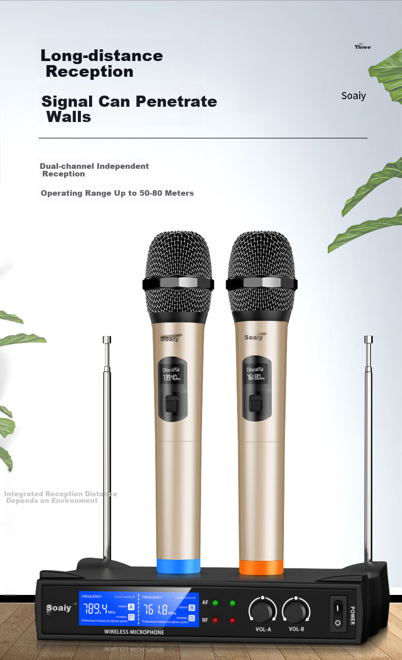 Soaiy Professional Wireless Microphone System with Two Handheld Mics, Frequency-Adjustable Karaoke Microphones for Home, Stage, KTV, Singing, Weddings, Meetings, Professional SA-WK13(B) [Headset] 3