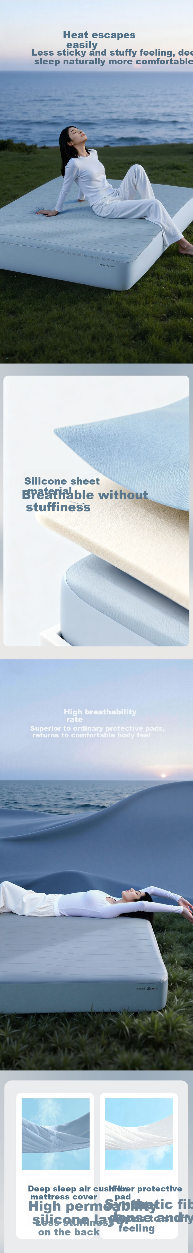 FUANNA x JDear JD.com Collaboration Hypoallergenic Deep Sleep Air Cushion Fitted Sheet Class A Ultra-Soft Washable Fitted Sheet 180x200cm 5