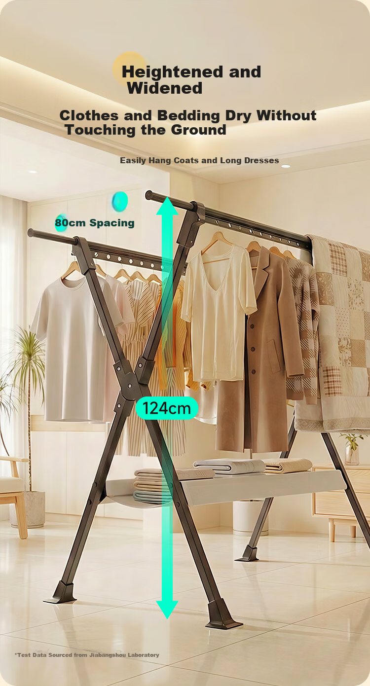 Jiabangshu Aluminum Alloy Telescopic Folding Clothes Drying Rack Indoor Outdoor Balcony Mobile Clothes Rod with Drying Net 6