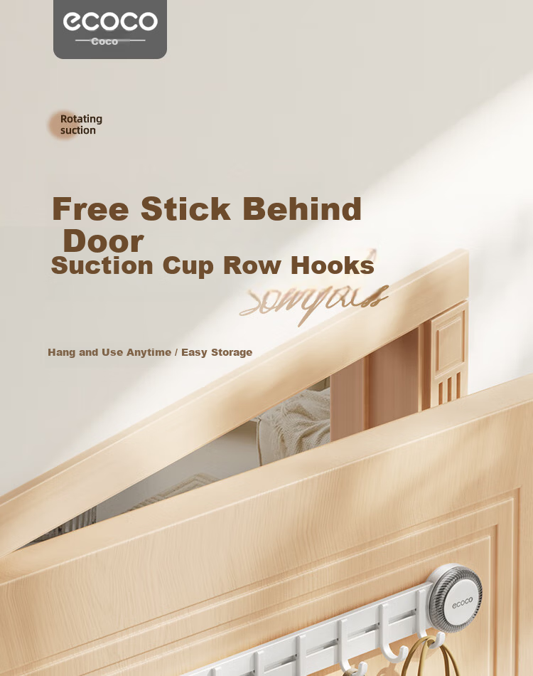 Ecoco Suction Cup Hook Door Hanging Strong Adhesive No Drilling Bathroom Kitchen Entryway Key and Hat Rack 25228 White 3