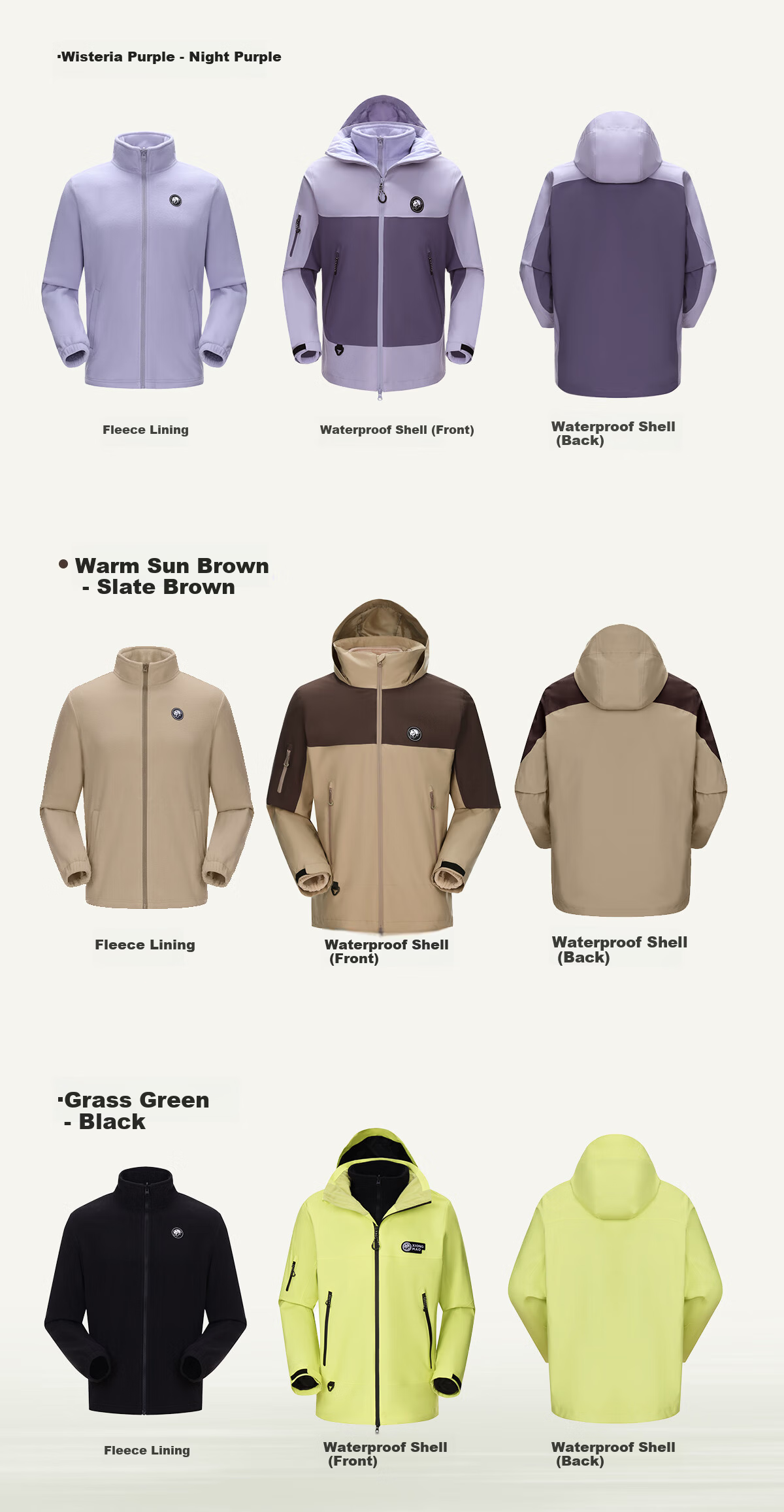 Panda [China Panda SE] 3-in-1 Men's Windproof and Rainproof Autumn Winter Hooded Mountaineering Jacket Women's 1613, XS 11