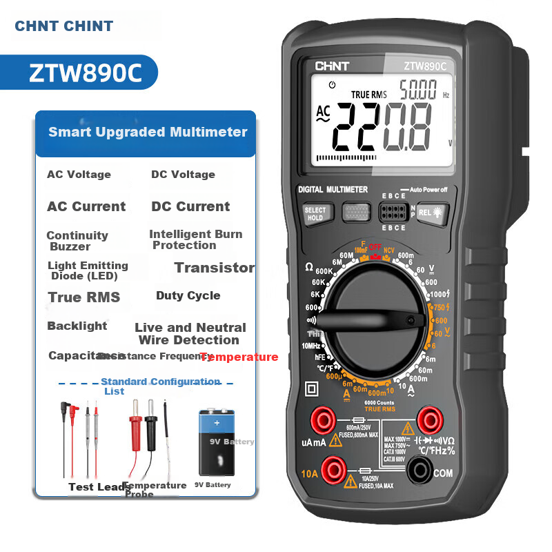 CHNT Digital Multimeter 890C/D High-Precision Smart Auto-Ranging Multifunction Electrical Tester