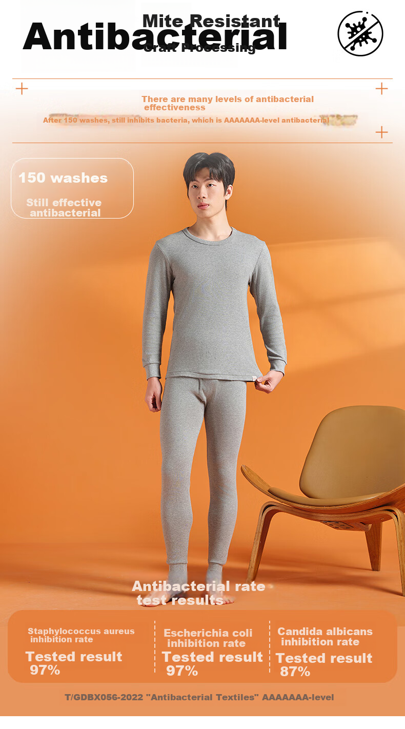 Yiershuang [Class A 100% Pure Cotton] Men's Thermal Underwear Set Antibacterial Youth Autumn Long Johns Full Cotton Sweater 5