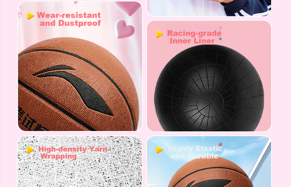 Li-Ning Basketball Junior Middle School Indoor Outdoor Girls Size 6 Official Exam Basketball for Ages 12-18 Women's Standard Test Ball 9