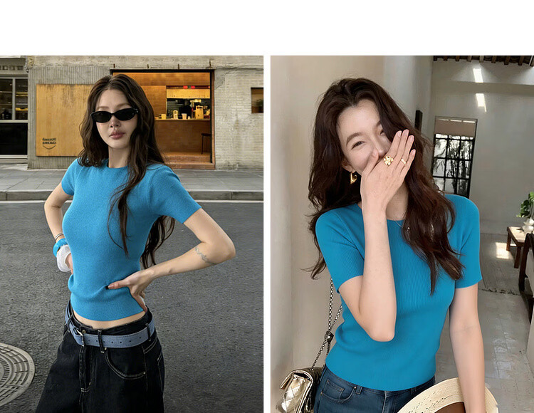 Mt Commuter Capsule Wardrobe Summer Minimalist Off-Shoulder Short Sleeve Knit Top Elegant Petite Women's Sweater 10