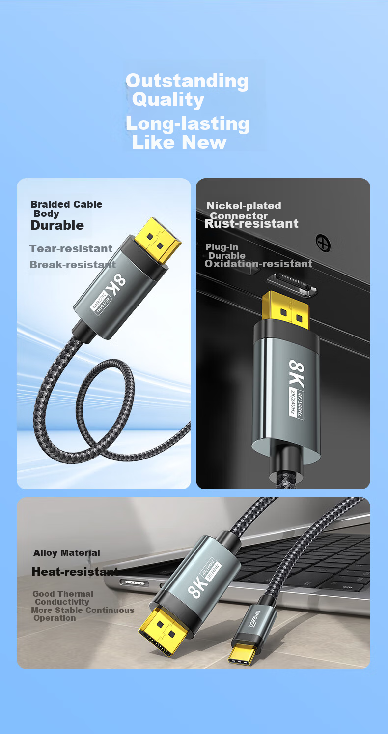 DOREWIN Type-C to DP1.4 Adapter USB-C Converter 8K60/4K240Hz Display Cable for MacBook Laptop Phone Monitor 18