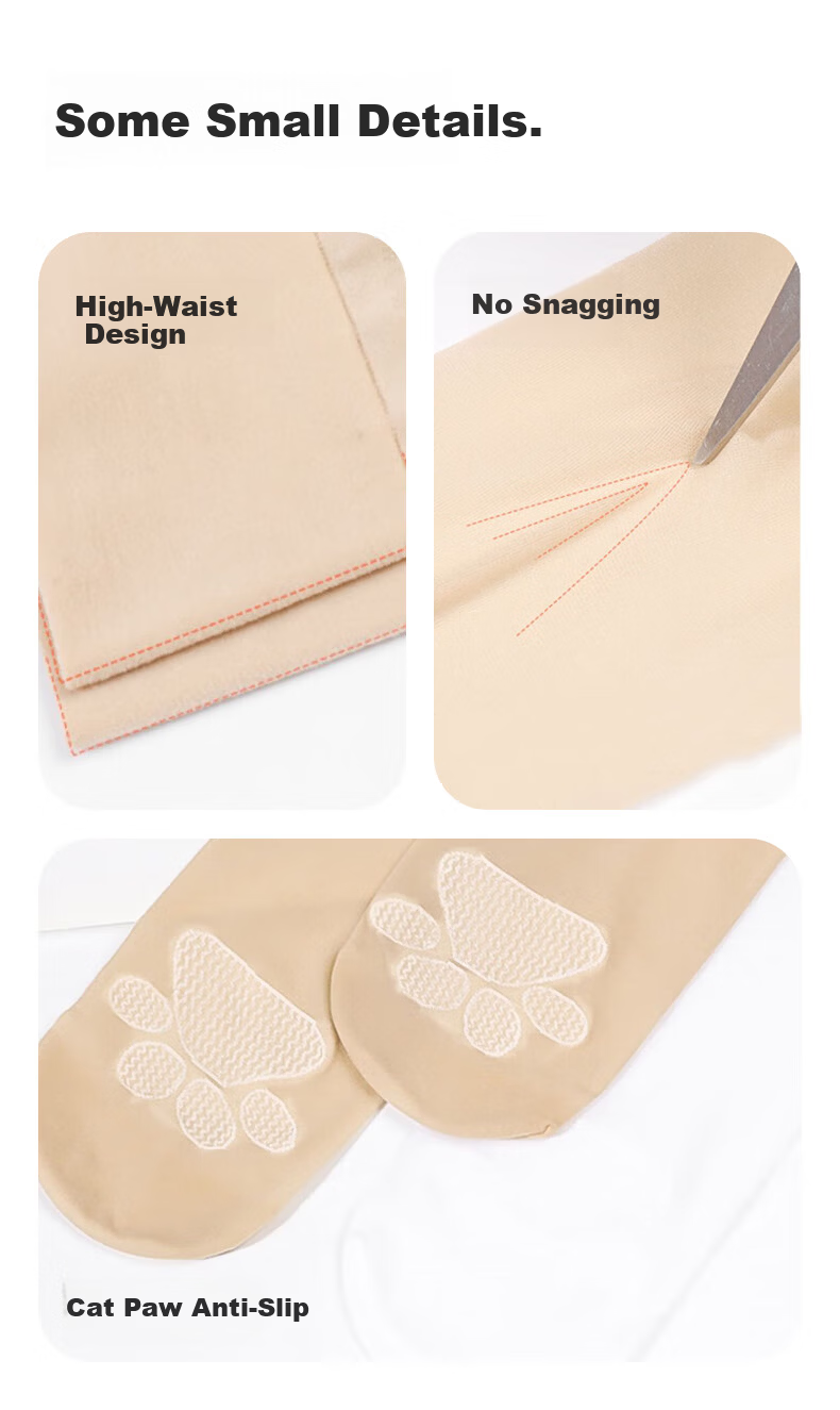 Zhiyouban Children's Thin Skin-Colored Tights Girls Ultra-Thin Nude Effect Spring Autumn White Cat Paw Pantyhose 9