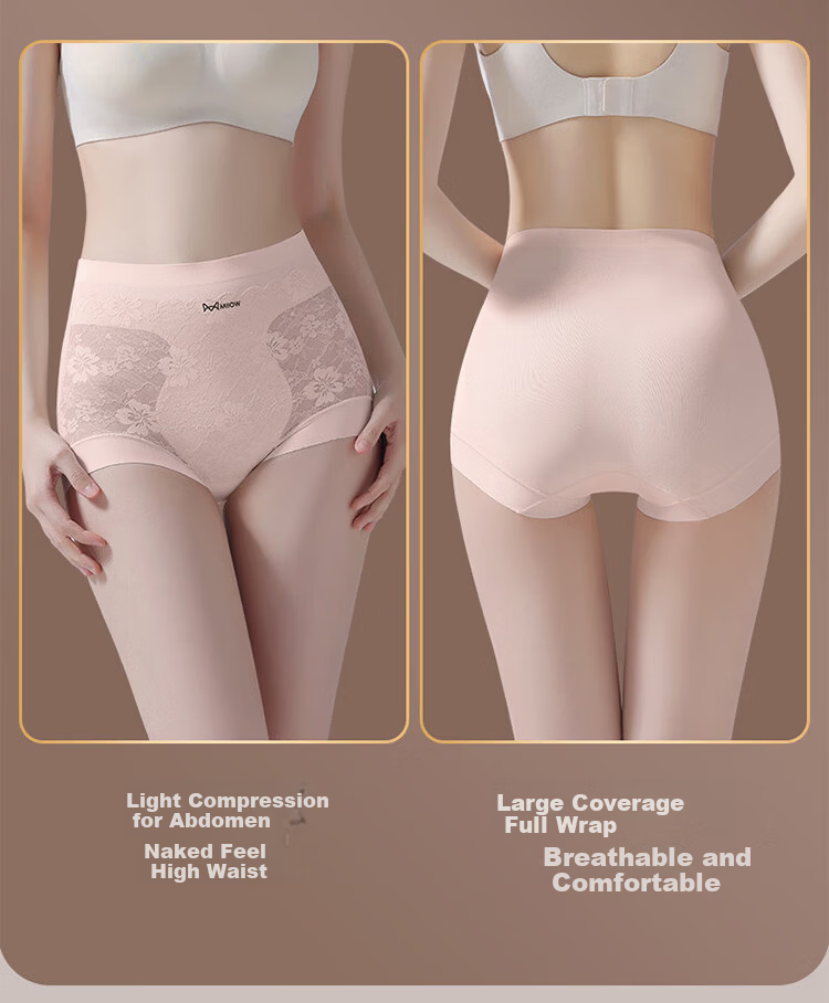 Miiow Women's Lace Underwear Extended 10A Cotton Antibacterial Crotch High Waist Tummy Control Hip Lift Breathable Plus Size Triangle Panties M 20