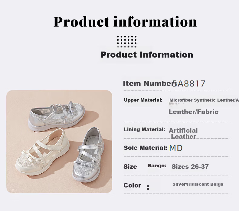 Follow Me Girls' Sports Shoes, Spring And Autumn Mesh Breathable Casual Shoes, Big Kids Sweet Bow Flats, Silver, Size 30 3