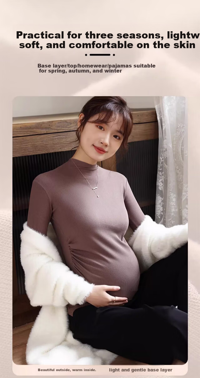 Xueqiman Maternity Base Shirt Women's Spring Half Turtleneck Antibacterial Casual Comfortable Long Sleeve Pregnancy Top 2