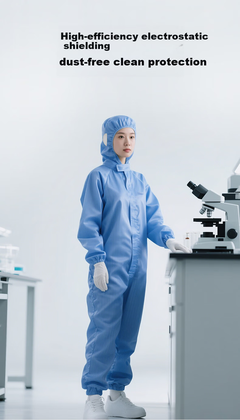 NXG One-Piece Anti-Static Coverall with Hood Dustproof Cleanroom Suit Electronic Factory Work Protective Clothing Blue XXL 5