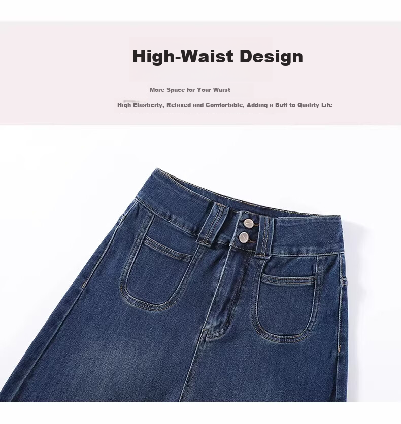 Langsha Women's Jeans 2026 New Retro High-Waist Wide-Leg Pants Slimming Double-Button Straight Micro-Flare Trousers for Petite 8