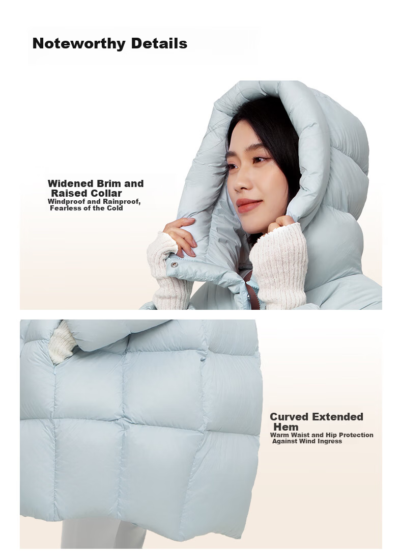 Meilicheng Women's Lightweight Warm Winter Mid-Length Three-Proof Sports Versatile Goose Down Jacket 109 Glacier Blue M 12