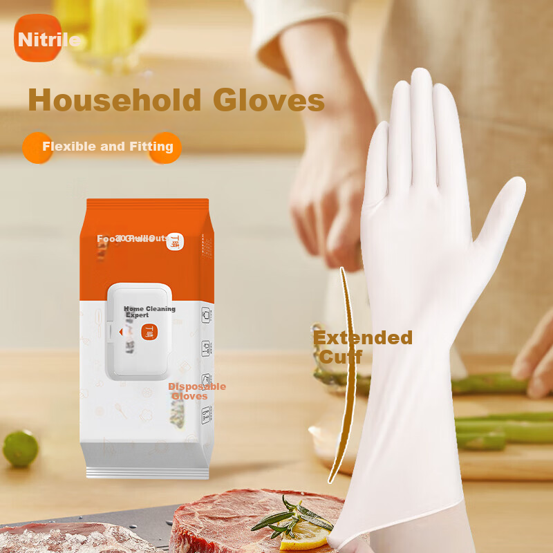 Nitrile Disposable Gloves Extended 12-Inch Rubber Kitchen Household Dishwashing Gloves
